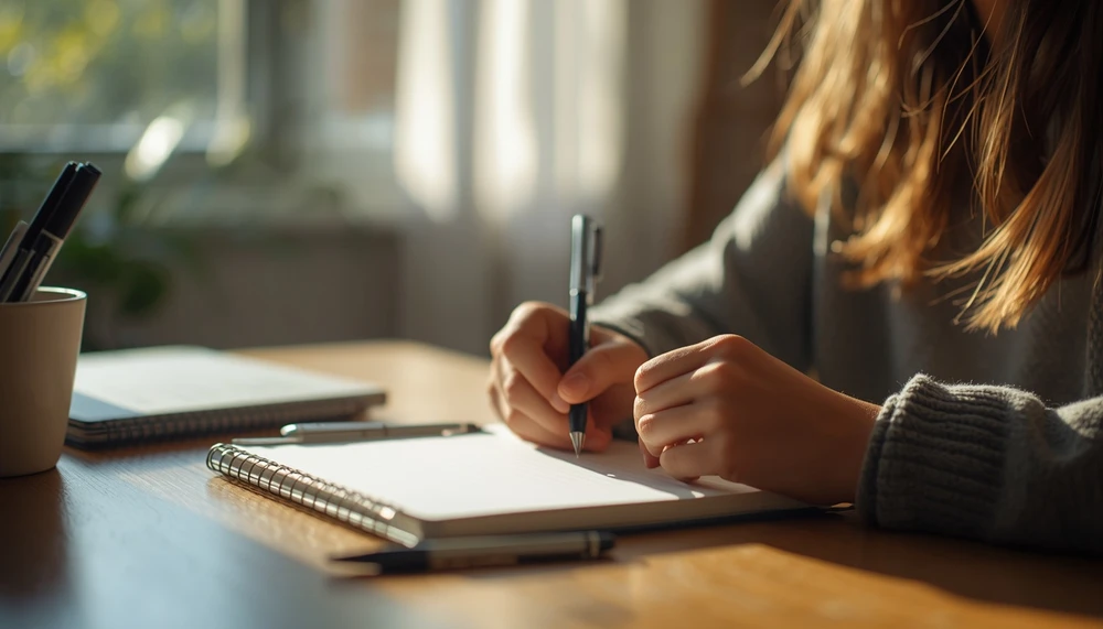A person journaling and reflecting on their daily habits.