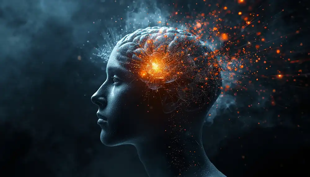 A surreal human brain symbolizing consciousness and awareness