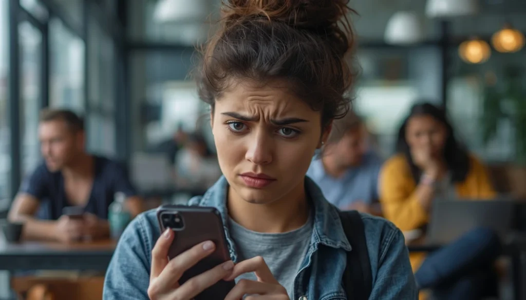 A worried person overthinking why someone has not replied to a message