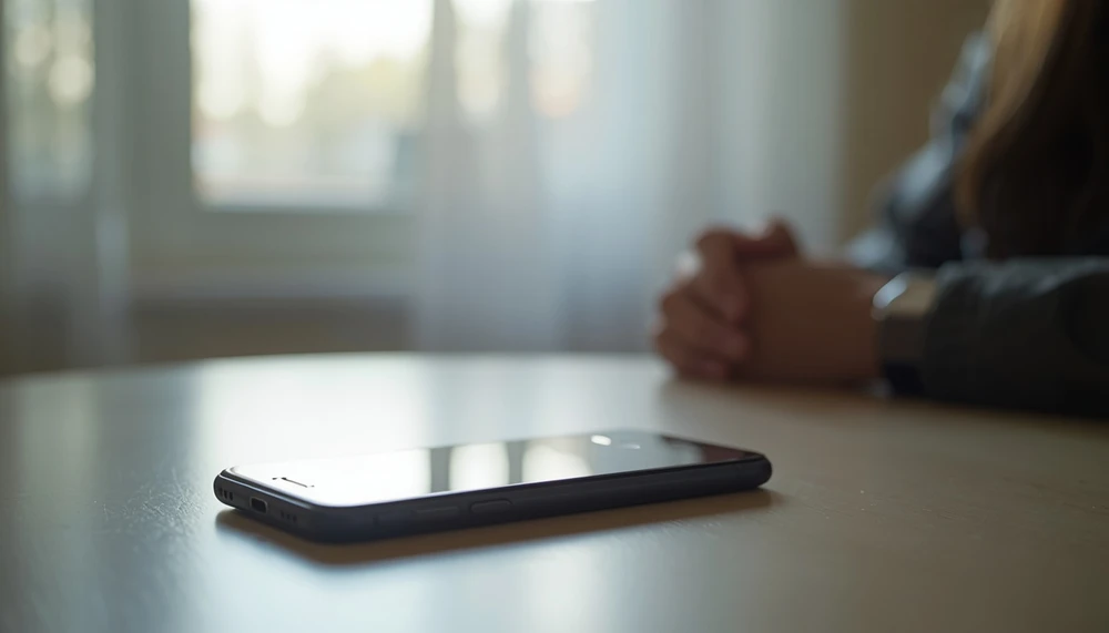 Phone placed face down while a person chooses quiet instead of social media.