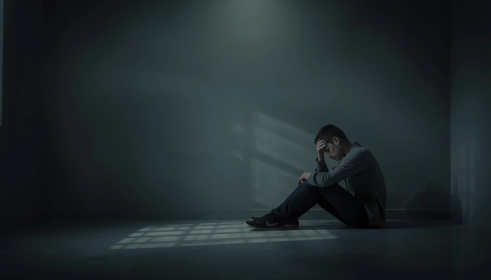 A person sitting alone in a quiet room, representing inner emptiness and feeling disconnected from life.