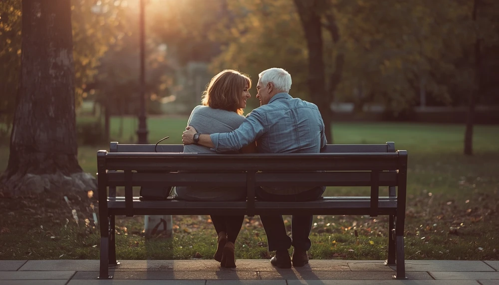Couple sitting together calmly after the early excitement of love has faded