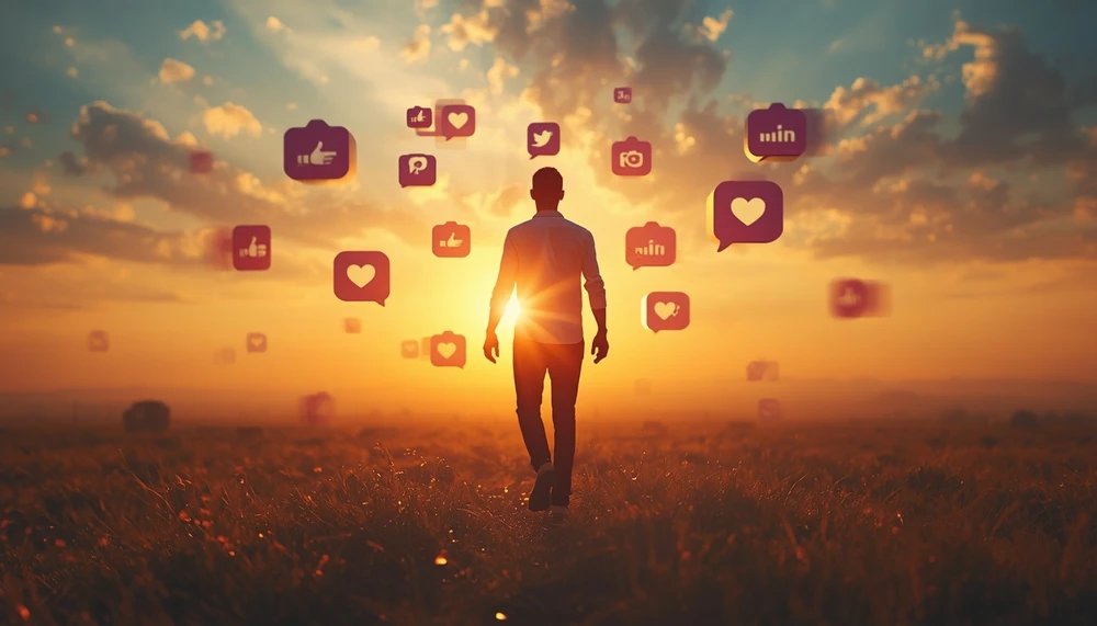 Person walking confidently away from social media notifications