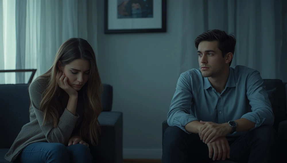 Couple lying in bed turned away from each other, showing lack of affection