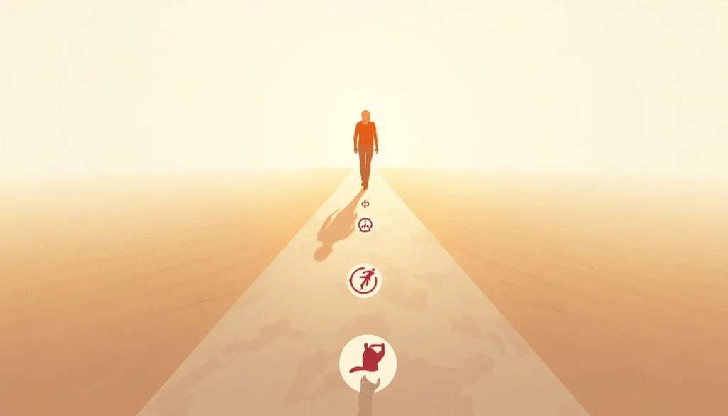 A person walking toward light while practicing healthy mental habits
