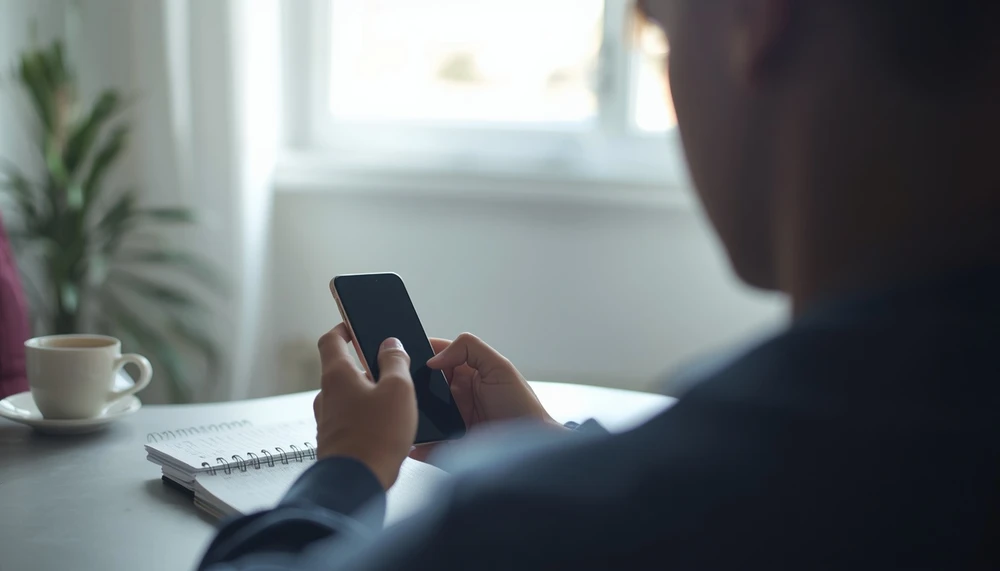 An adult putting a phone aside to reduce distractions and protect their energy.
