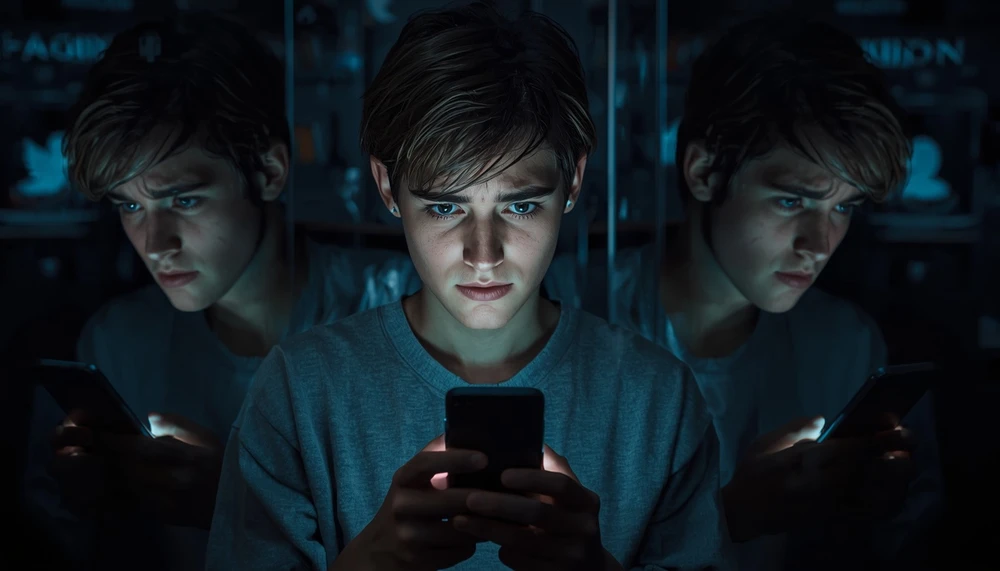 Person repeatedly checking social media notifications with anxious expression