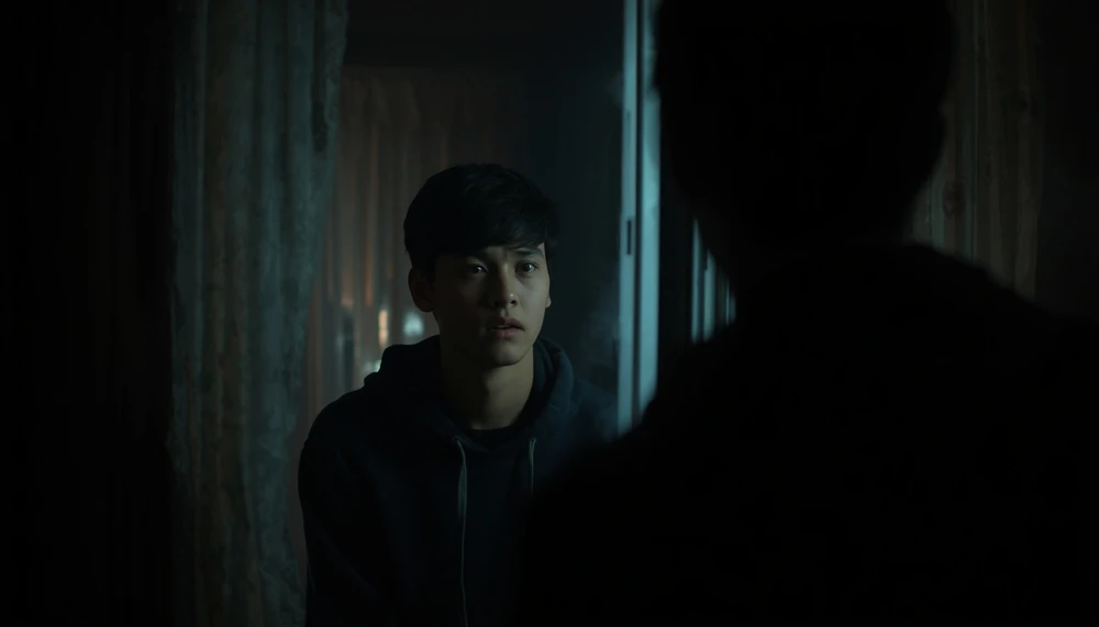 Person looking at a faded reflection, feeling disconnected from their identity.