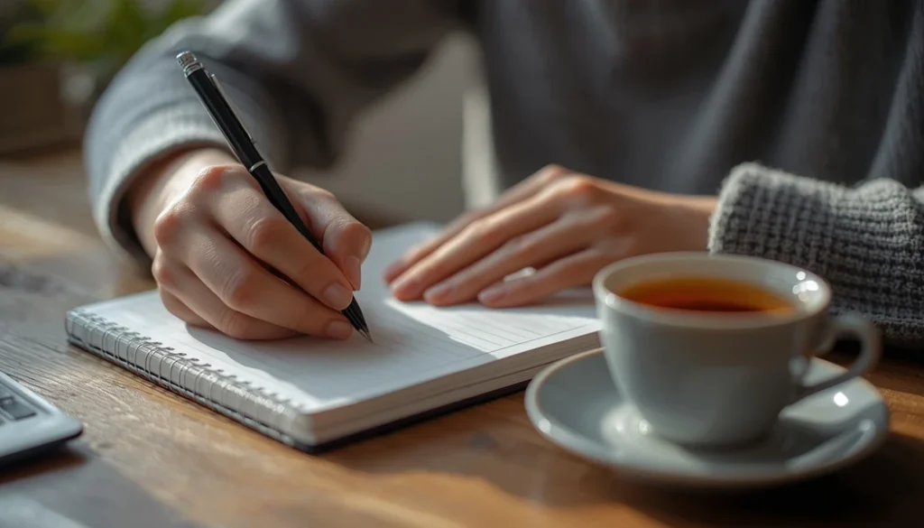 A person writing thoughts in a journal for mental clarity