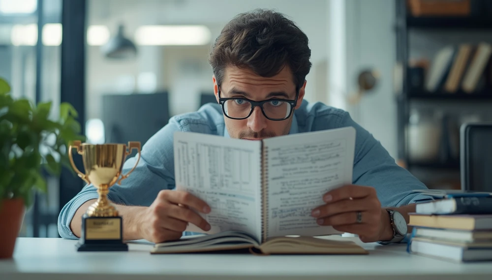 A person studying lessons and feedback instead of focusing only on winning.