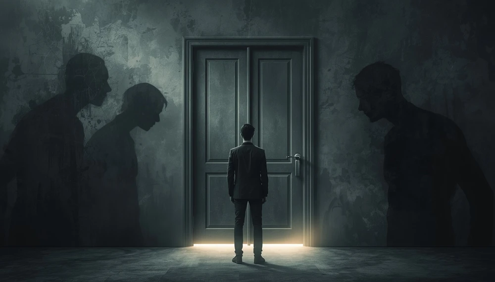 A person imagining worst-case outcomes before attempting something important.